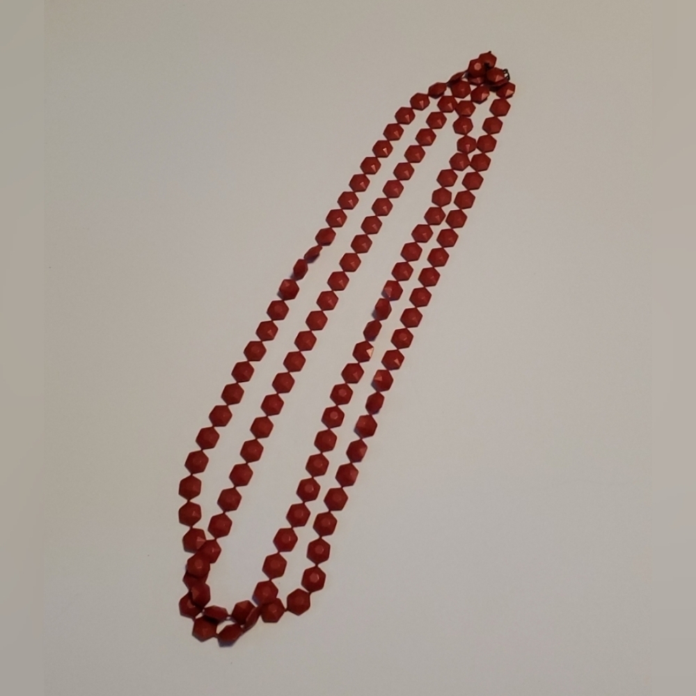 Vintage Red Hexagon Beaded Necklace
